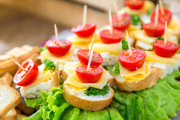 Tomatoes and cheese. Banquet feasts