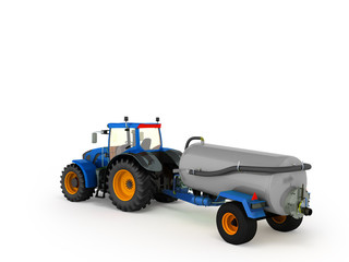 Tractor blue with a barrel of gray 3d render on a white background