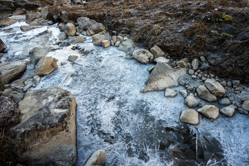 The thick ice on canal ,the way to Annapurna base camp