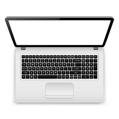 Laptop with blank screen isolated on white background