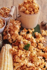 Popcorn with butter and fresh corn cob