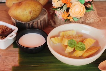 Sweet potato with coconut milk ,Thai dessert