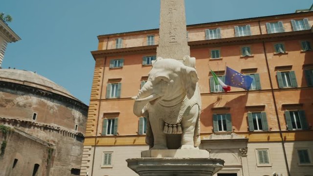 Berninis Elephant on Piazza della Minerva. Steadicam shot