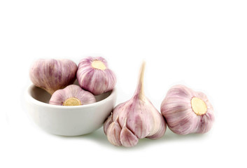 Fresh garlic on isolated background , soft focus