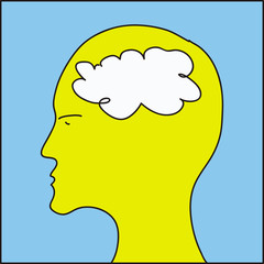 Head and white cloud inside. Cloud inside the head. Vector image.