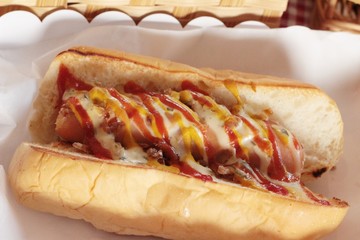 Grilled sausage with bread and tomato delicious