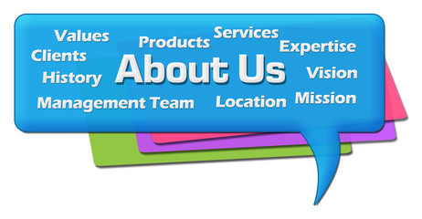 About Us Word Cloud Colorful Comment Symbol 