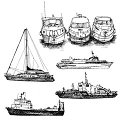 vector set of ships and boats