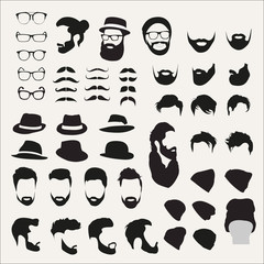 A set of different elements and silhouettes of hairstyles for fashionable men