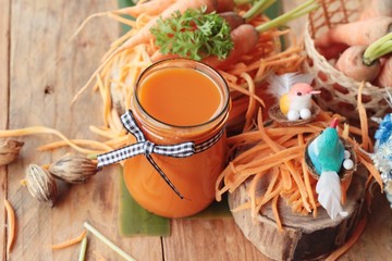 Fresh carrots juice in glass is delicious
