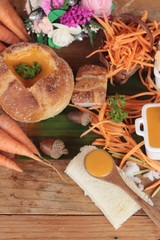 Carrot cream soup with bread is delicious