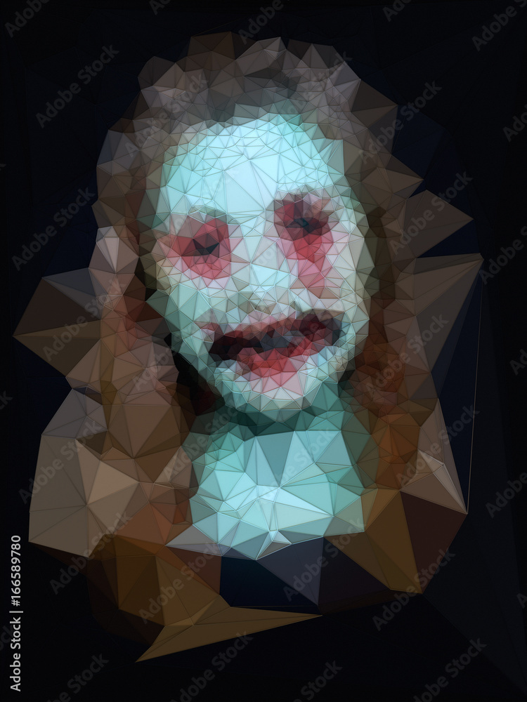 Poster abstract colored low polygonal mosaic portrait. 3d rendering