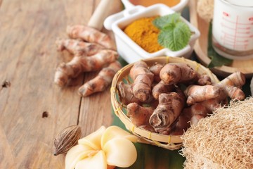Turmeric powder with honey ,milk, salt for scrub