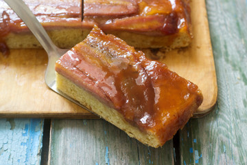 Traditional Homemade Banana Caramel Pie. French Tart Tatin