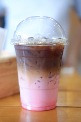Ice coffee fusion coffee with strawberries syrup