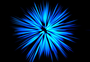 Dark Blue sparkles defocused rays lights abstract background/texture. Luminous rays.