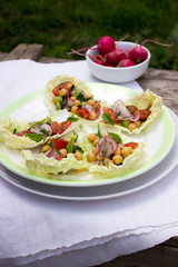 Healthy homemade chickpea and vegetables salad, diet, vegetarian, vegan food, spring detox snack