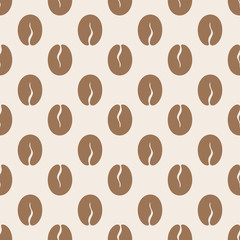 Coffee seamless pattern of brown grain on light background...