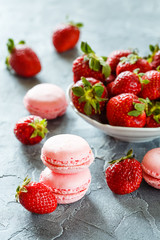 Pink Macaroons with strawberries