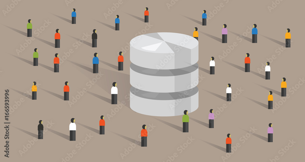 Poster database big data server web hosting people crowd shared together