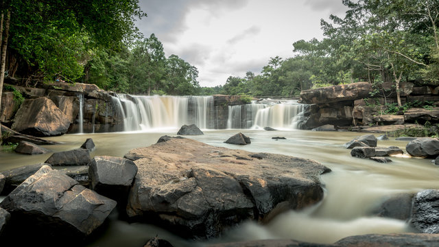 Tad-tond Waterfall in the national park ,Thailand on rainy season
