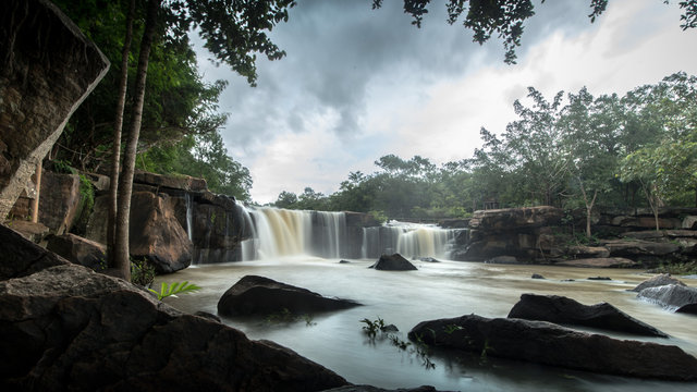 Tad-tond Waterfall in the national park ,Thailand on rainy season