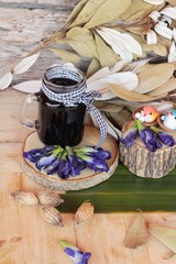 Butterfly pea tea and fresh anchan flowers