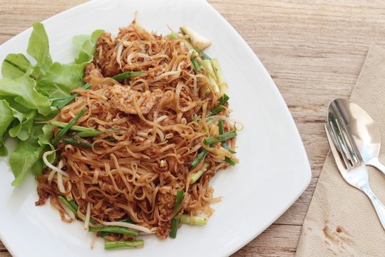 Fried noodle Thai style with pork is delicious