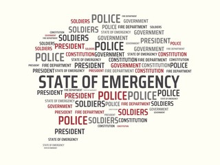 STATE OF EMERGENCY - image with words associated with the topic STATE OF EMERGENCY, word, image, illustration