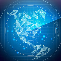 Radar Screen Vector. North America. Digital Screen With World Map. Technology Background.