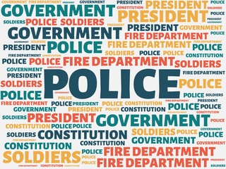 POLICE - image with words associated with the topic STATE OF EMERGENCY, word, image, illustration