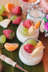 Fresh milk pudding with mix fruit tasty