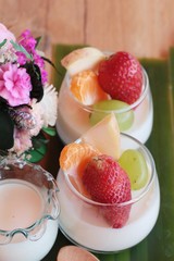 Fresh milk pudding with mix fruit tasty