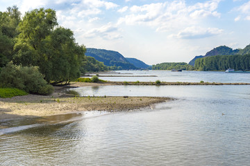 Fototapeta premium Beach and coast of the Rhine near Andernach city Rhineland-Palatinate, Germany