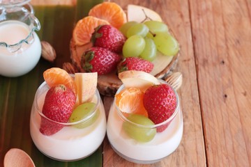 Fresh milk pudding with mix fruit tasty