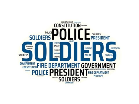 SOLDIERS - image with words associated with the topic STATE OF EMERGENCY, word, image, illustration