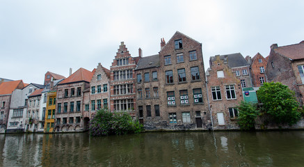 Naklejka na ściany i meble Ghent canal and building architecture and landmark of Ghent Belgium