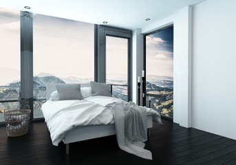 Modern bedroom with scenic view