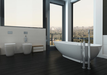 Modern apartment bathroom with freestanding tub