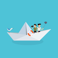 two funny guy on the ship called friendship - concept of the day of friendship