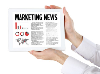 Male hands holding digital tablet isolated on white