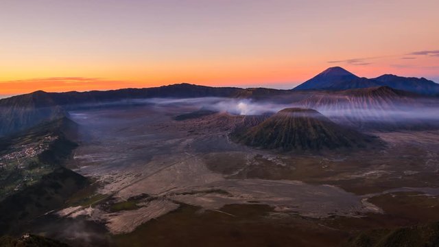 The Bromo Volcano Sunrise Landmark Nature Travel Place Of Indonesia  4K Time Lapse