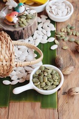 Fototapeta premium Pumpkin seeds roasted and peeled pumpkin seeds