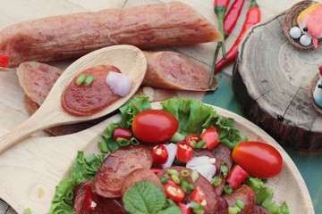 Chinese sausage (Gun-chiang) and fried sausage tasty