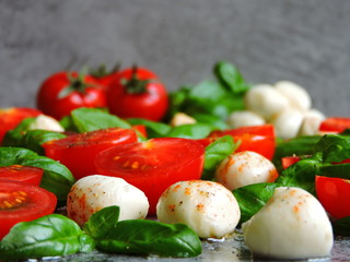 Appetizing Caprese Salad. Close up. 