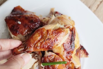 Roast chicken cut is delicious in plate