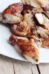 Roast chicken cut is delicious in plate