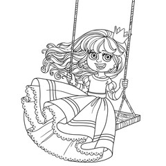 Beautiful princess riding on a swing outlined for coloring book isolated on white background