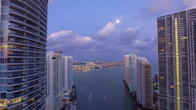 Beautiful aerial shot of buildings and water in Miami