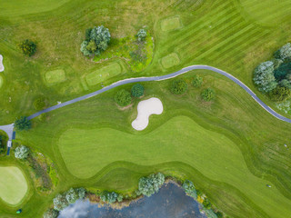 Aerial view of footpath on golf course in Europe